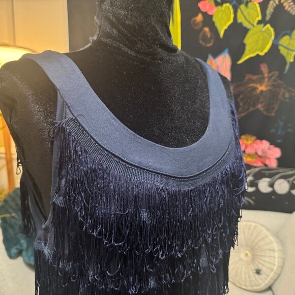 H&M, The Look: 1920's Flapper, Fringe Mini Cocktail Dress, Blue, Large - Picture 4 of 12